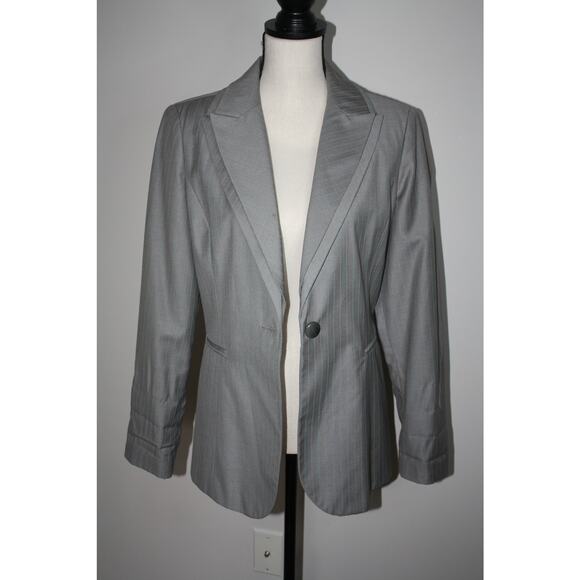 Signature by Larry Levine 8 Women's Blazer Double Gray Teal Stripes One Button - Picture 3 of 6
